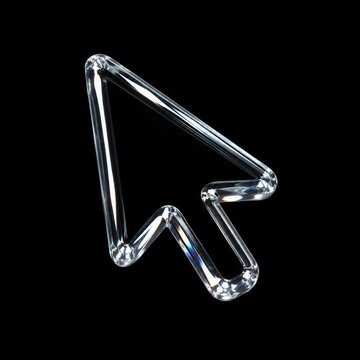 3D Glass Cursor Icon, Transparent Glossy Tube Design with Iridescent Light Refraction, Isolated on Black Background, Digital Illustration