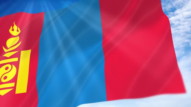 Mongolia Flag Seamless Loop 4k 60fps on Sky Background