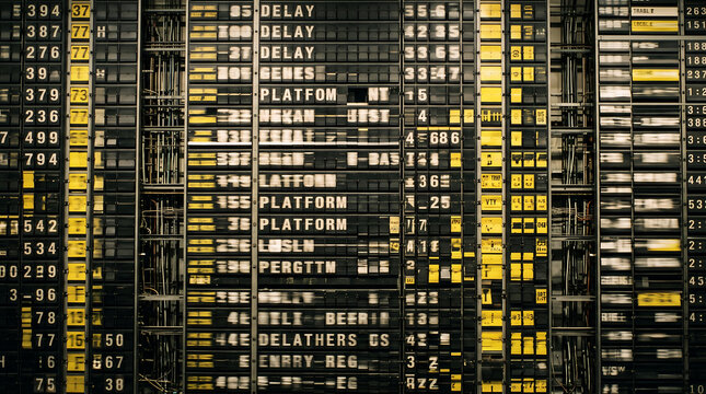 Retro Split Flap Departure Board Spinning and Updating Train Schedule with Delay and Platform Details