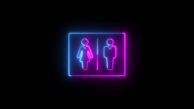 glowing neon cyan and pink color people animation icon man person contact sign symbol on black background,symbolizing gender equality teamwork, people, communication and unity on a black background.