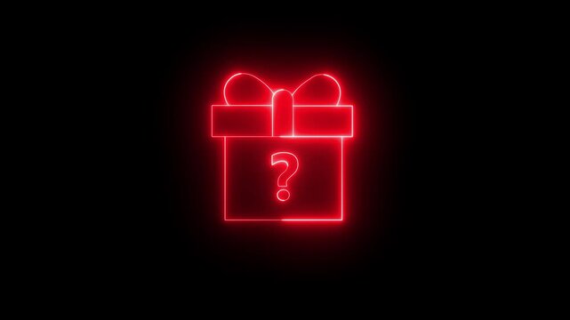 Neon red color gift box problem icon , Neon line gift box moving on black background. Neon line gift box moving on black background.Glowing neon light gift box icon animation on background.4k video .