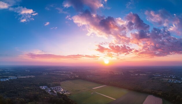 Ave Real Sky With Sun Pastel Colors Panoramic Sunrise Sundown Sanset Sky With Colorful Clouds Without Any Birds Natural Cloudscape