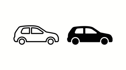 Fototapeta premium Car icon set, hatchback vehicle silhouette and outline vector illustration
