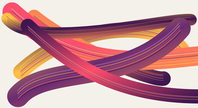 Abstract 3D fluid lines background, colorful flowing wave vector, vibrant purple and orange dynamic curves for digital design