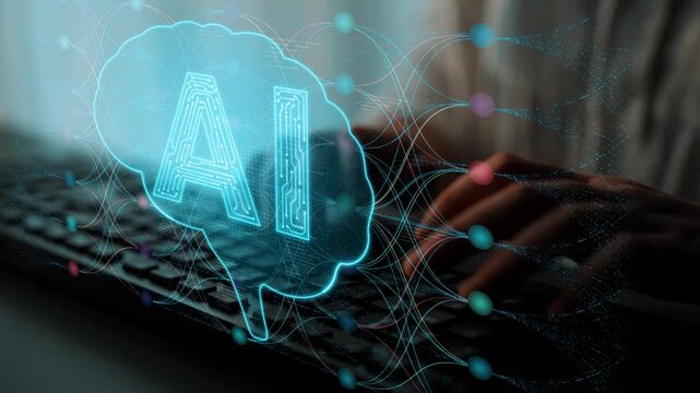 Futuristic Concept of Artificial Intelligence with Brain Graphic and Keyboard Interface Highlighting Technology Integration in Modern Workspaces Sigmoid