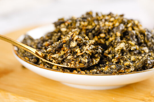 Seaweed Rice Seasoning Mix with Sesame Seeds and Crumbles in Bowl Ready for Instant Snacks
