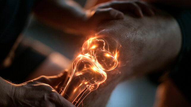 Human Knee Joint Pain Illustration with Glowing Inflammation