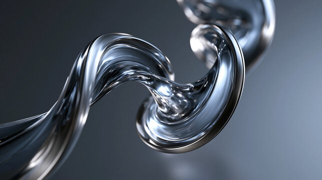 Abstract Liquid Chrome Wave with Metallic Reflections