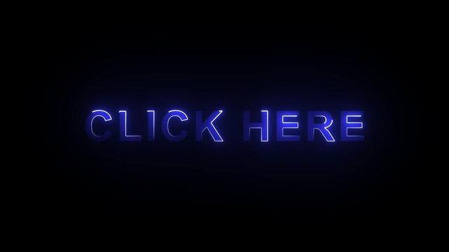 Glowing Neon Click Here Text Animation for Digital Marketing and Web Call to Action