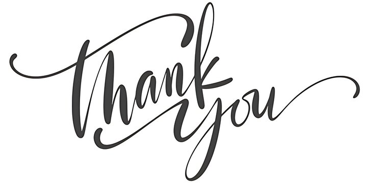 Elegant black and white handlettered thank you calligraphy with flourishing script on a white background for greeting cards and appreciation