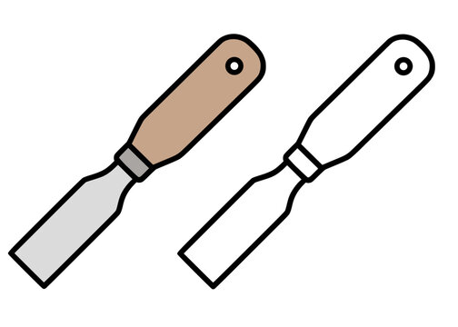 Minimalist chisel icon in line art style and colored, for coloring page or UI/UX app design
