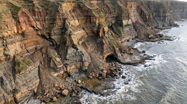 Eroding Sedimentary Sea Cliff With Exposed Stratigraphy and Wave-Cut Platform