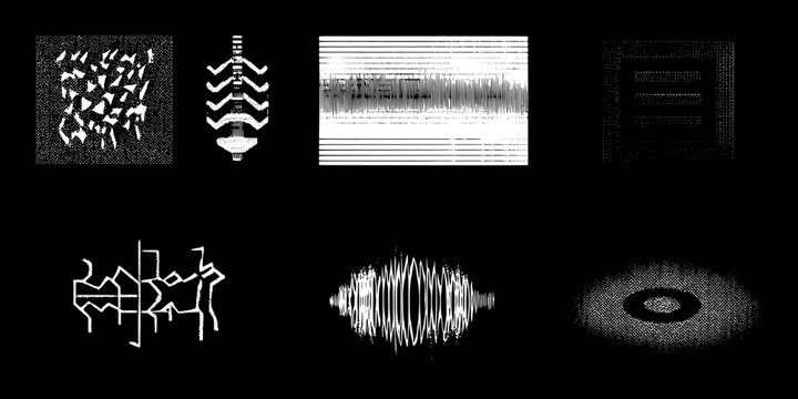 Engraved vector illustration showcasing a variety of black and white designs with transparent background