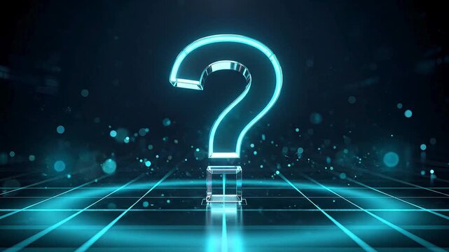 Digital question mark animation with futuristic problem solving concept, innovation research, decision making, uncertainty and intelligent technology visualization background video