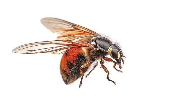 Flying ladybug isolated on transparent background detailed macro photography of coccinellidae beetle with red wings open in mid flight showcasing intricate anatomy and natural insect beauty close up 