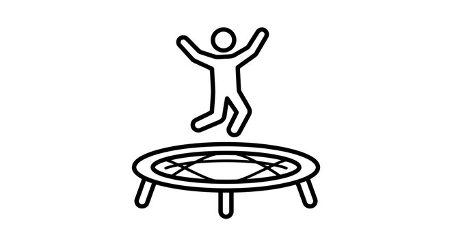 Person jumping on a trampoline a black and white line vector illustration silhouette lineart
