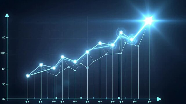 Financial growth animation with rising line chart, investment performance, market trends, business analytics and upward economic progress, digital fintech success background video