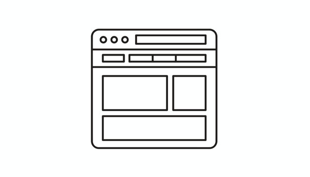 Clean vector line icon showing a website browser window wireframe layout template on a white background.