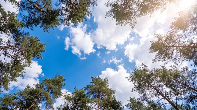 Looking up at the blue sky, no people