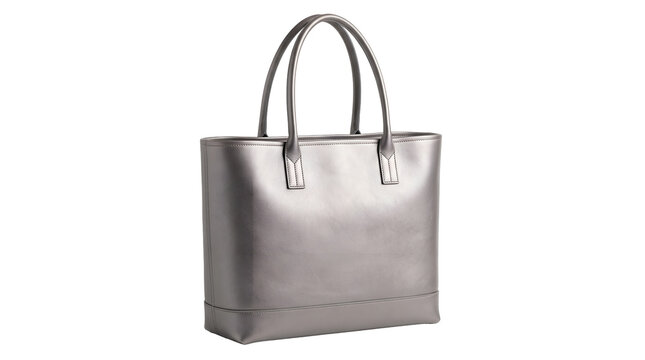 Stylish silver metallic leather tote bag for women shopping