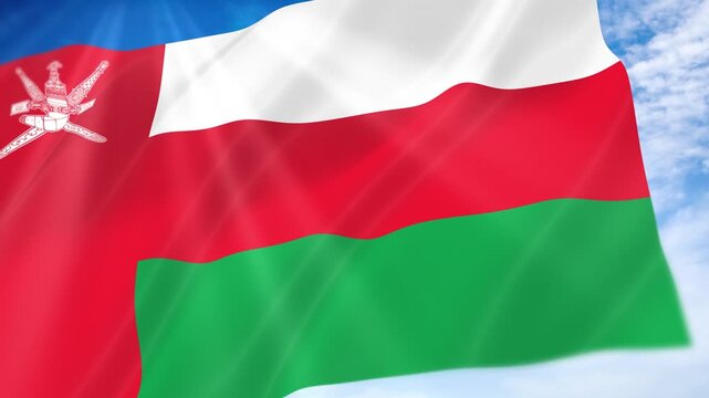 Oman Flag Seamless Loop 4k 60fps on Sky Background