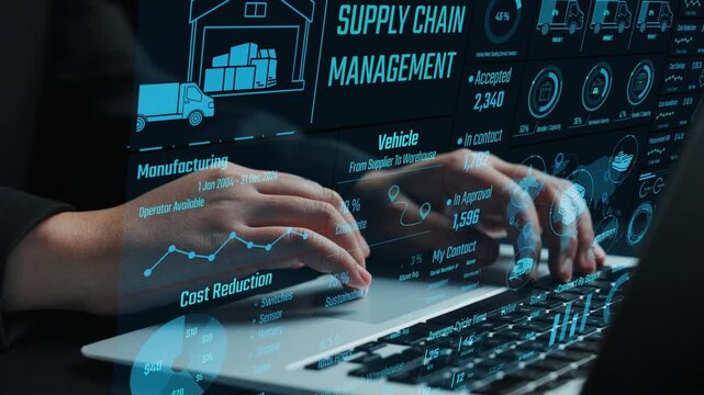 Explore the integration of AI in supply chain management, highlighting data visualization and technology in a warehouse setting to improve operational effectiveness. Cipher