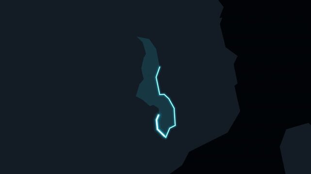 Glowing Zoom Animation Reveals Malawi on World Map