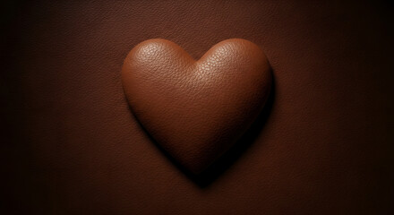 Obraz premium Chocolate heart shape on dark cocoa powder background for romantic holiday celebration