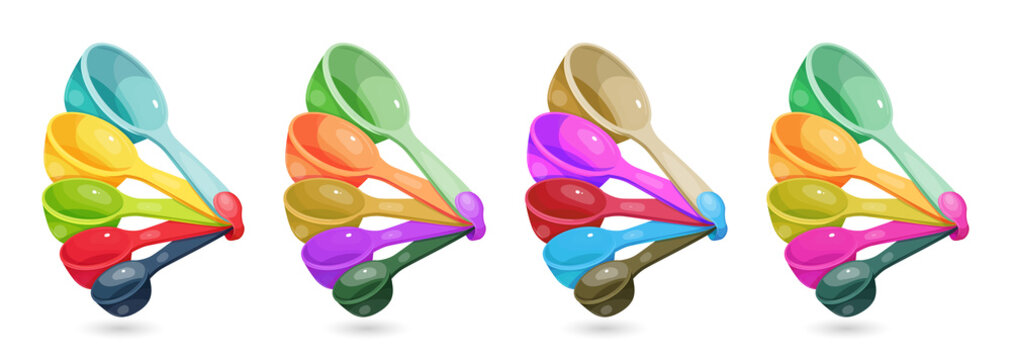 Colorful measuring spoons set for cooking and baking on transparent background