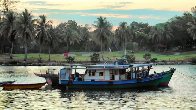 Spectacular sunset in the port of Kota Kinabalu Borneo Malaysia