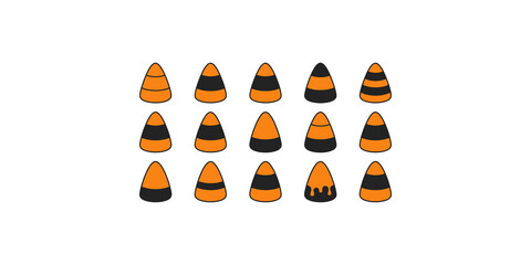 Halloween candy corn pattern with various orange and black designs.