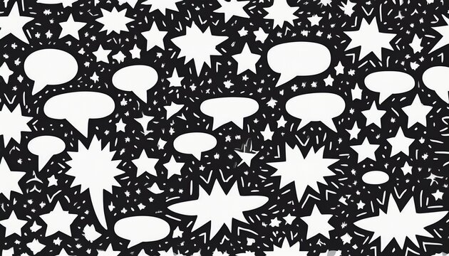 black and white star speech bubble pattern