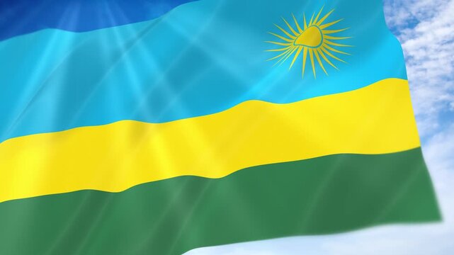 Rwanda Flag Seamless Loop 4k 60fps on Sky Background