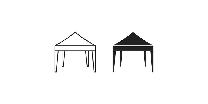 Pop up canopy tent outlines, black silhouettes of outdoor shelters for various events.