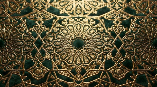 Close up of intricate gold islamic geometric wall pattern