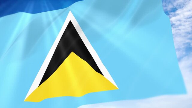 Saint Lucia Flag Seamless Loop 4k 60fps on Sky Background