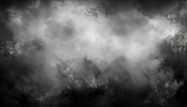 a grungy scratched black and white texture with blurred cloudy shapes and a vignette effect around the edges