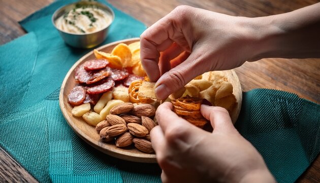 hands picking snack on the table
