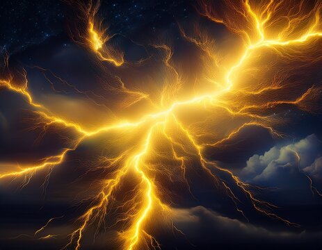 yellow lightning on night sky background
