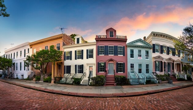 charleston south carolina row of old historic federal style houses on battery street usa