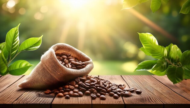 coffee beans on wooden table outdoors