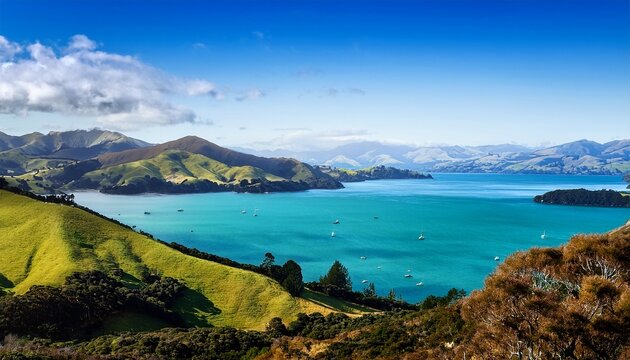 Sea And Mountains Bay In Akaroa