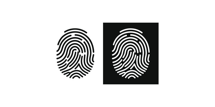 Black fingerprint line art and filled icon for security identification and biometric authentication applications.