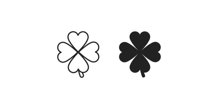 Four leaf clover luck symbols in outline and solid black silhouettes.
