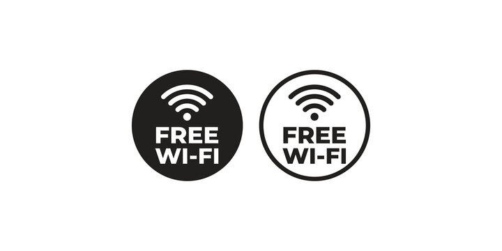 Free wifi wireless connection icons in black circular design for digital internet access signage.