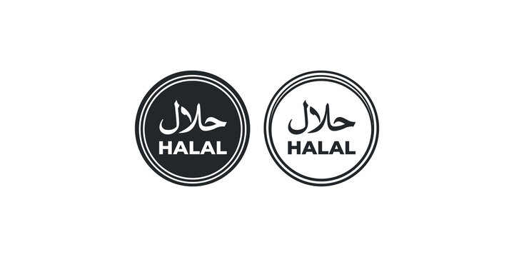 Two halal food badges in black and outline style, representing dietary standards for muslim consumers.