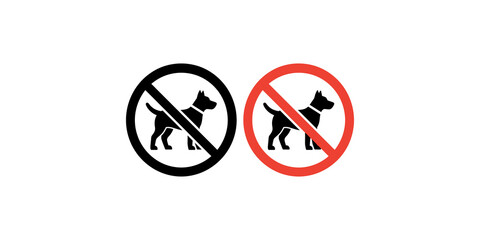Set of black and red no dogs allowed icons for pet restriction zones and public spaces.