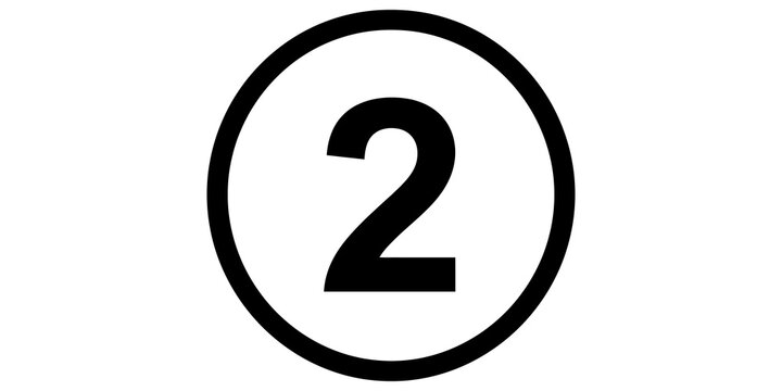 Black number two circle icon for secondary ranking and sequential list organization.