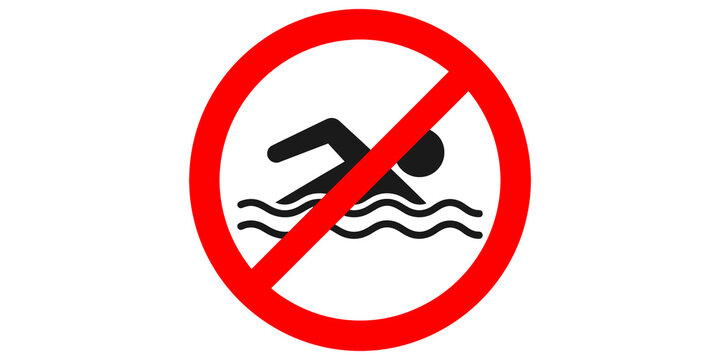 No swimming allowed sign with red prohibition circle on transparent background.