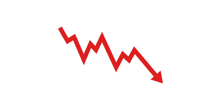 Red declining financial graph arrow showing economic downturn for business reports.
